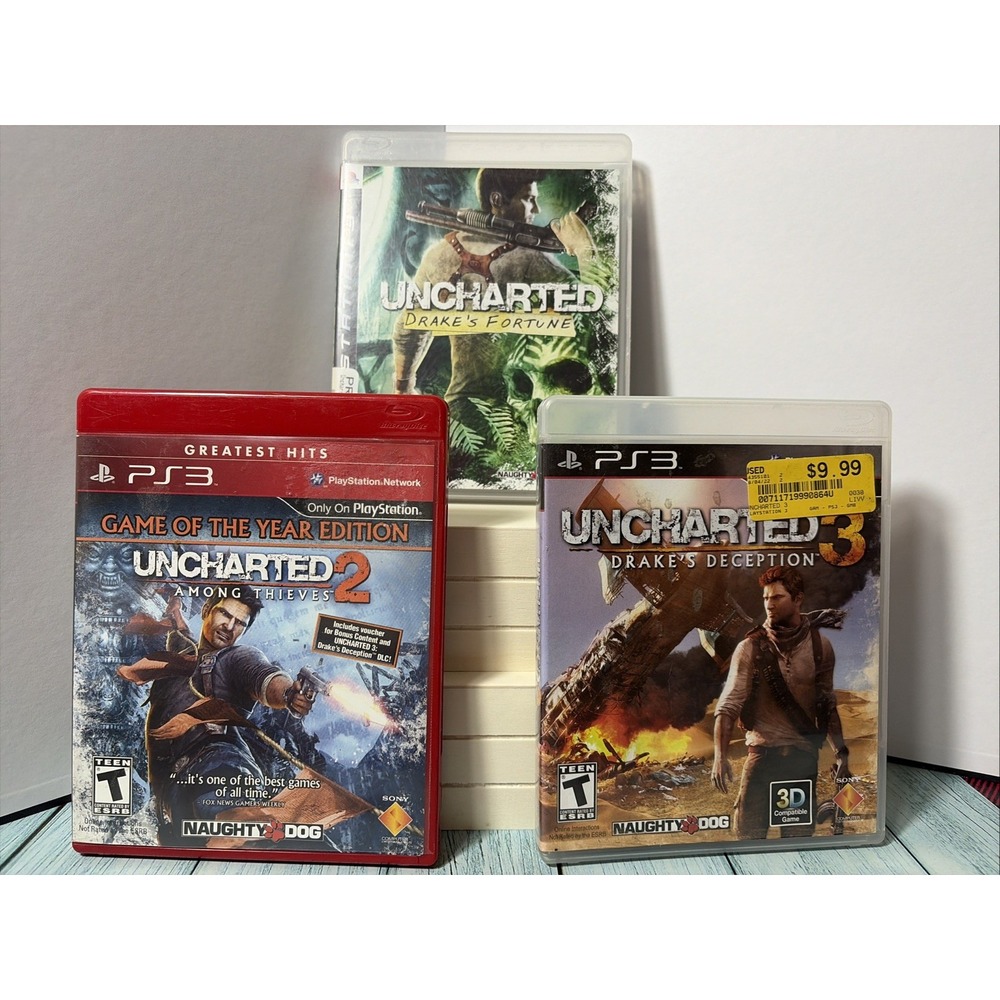 Sony PlayStation 3 Uncharted Trilogy Bundle 1 2‎ 3 PS3 Games CIB NM